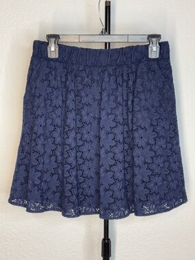 The Webster Navy Cotton Floral Lace Skater Skirt
